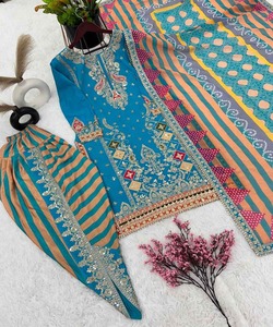 Costume Salwar de mariage indien avec dhotis pour femme en rose avec Kurta élégant cousu sur la pelouse et robe Maxi pour la fête - Product Image 2