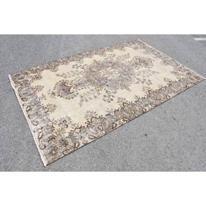 Alfombra turca Vintage de área grande de 5,4x8,6 pies, clásica, Beige, marrón, patrón de retazos, Material de lana, látex para pasillo de dormitorio - Product Image 3