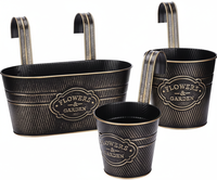 Jardinières en métal noir et or - Fleurs vintage et pots de fleurs suspendus pour jardin, balcon, clôture, garde-corps, paniers de différentes tailles