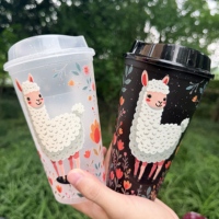 Gobelet à café en plastique scintillant de 16 oz avec couvercle, gobelet réutilisable, vaisselle scintillante, design animal mignon, vente en gros