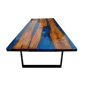 Mesa de centro de madera epoxi, mesa de comedor Industrial y moderna, forma redonda, marrón oscuro, con patas de horquilla, novedad - Product Image 2