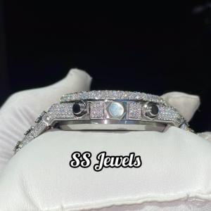 Reloj cronógrafo de lujo de 41mm, alta calidad, personalizado, cultivado en laboratorio, VVS, moissanita, acero inoxidable, mecánico, 20mm, cristal analógico - Product Image 5