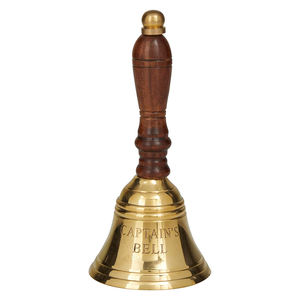 Campana de mano de latón de alta calidad dorada para Navidad Campana de latón de diseño de acabado brillante dorado con mango de madera - Product Image 1
