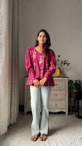 Top con estampado Floral a mano para mujer, ropa de fiesta étnica india, diseño de bloque elegante, camisas de algodón, túnicas, blusa Natural - Product Image 2