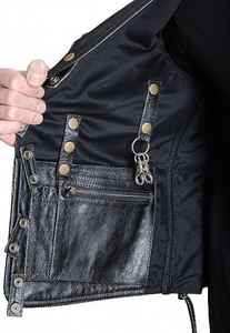 เสื้อกั๊กหนังควายลายริบสีเหลืองสำหรับชมรมมอเตอร์ไซค์ - Product Image 3