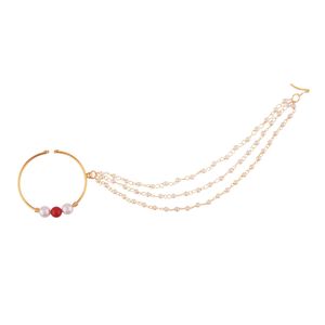 Indian Faux Pearl Tripal Layer Nath Nathni Nos Pin Stud <b>Septum</b> Nose <b>Ring</b> Hoop With Chain Wedding Jewelry for Women - Product Image 1
