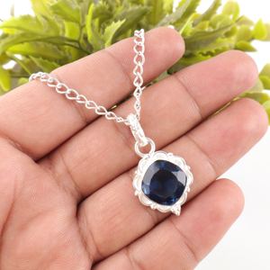 Collier pendentif vintage en topaze bleue de Londres, taille coussin, gaufré, en argent sterling 925, bijoux fins pour usage quotidien, cadeau - Product Image 3