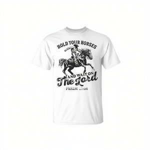 Camiseta Christian Hold Your Horses, Diseño con Versículo Bíblico Salmo 27:14, Unisex, Cuello Redondo, Manga Corta, Algodón, Regalo para Adultos de Iglesia - Product Image 2