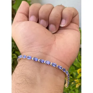 สร้อยข้อมือเทนนิสทองคำ 14k ประดับแทนซาไนต์ เครื่องประดับแฟชั่น - Product Image 2