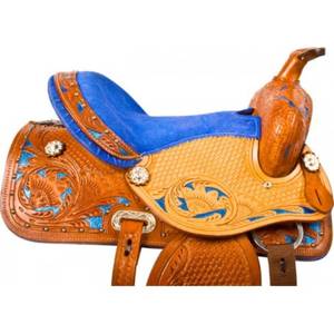 Sillín de caballo de cuero occidental con juego de tachuelas a juego, calidad prémium, de barril de cuero genuino, inglés, de carreras - Product Image 3
