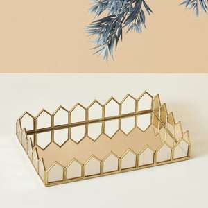 Plateau miroir encadré d'or moderne pour la décoration de la maison, spécial Noël, avec un design unique, plateau en verre multifonctionnel en métal de luxe - Product Image 2