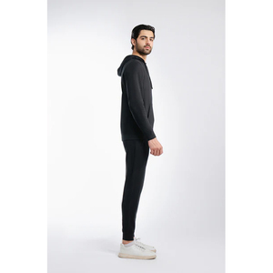 Sudadera con Capucha Negra para Hombre, 100% Algodón Felpa, Corte Regular, Color Sólido Formal, Diseño con Bolsillo, Logotipo Frontal Lavado, Invierno - Product Image 4
