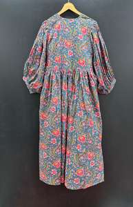 Robe mi-longue en coton de qualité exportable et écologique avec taille naturelle pour les fêtes d'anniversaire et les déjeuners décontractés d'Inde - Product Image 2