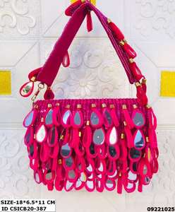 Bolso de Mano de Seda Cruda Hecho a Mano por Craftstages International, Estilo Boho con Bordado, Correa de Cadena, Cierre Magnético, Multifuncional, 1-1.9L - Product Image 2