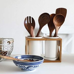 Cucharón de teca Colador de madera Sartén antiadherente Espátula Utensilios de cocina Cucharón de arroz de madera Cuchara para Fideos - Product Image 4