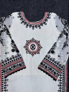 Ensemble haut, pantalon et dupatta en faux georgette pour soirée de créateur, avec broderie lourde de sequins et bordure en dentelle - Product Image 6