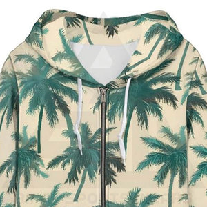 Sudadera Ligera de Felpa para Mujer con Cierre Frontal y Diseño con Capucha, Colores Verde y Piel, Estampados de Palmeras, para Invierno - Product Image 6