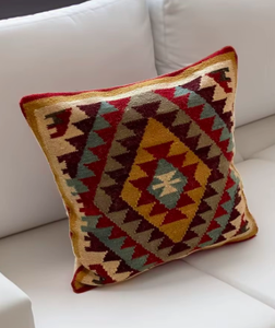 MAA&company Modern Square Kilim Cushion Cover Hand Loomed Woolen <b>Red</b> Multi-Colour Geometric Design Home Use Woven Technique - Product Image 3