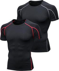 T-shirt de sport pour homme à manches courtes, haute élasticité, séchage rapide, respirant, coupe ajustée, compression unie, idéal pour la gym et l'entraînement - Product Image 1