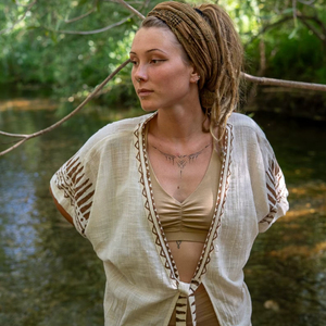 Kimono de Algodón con Estampado a Mano, Kimono Largo Talla Única (S a L), Prenda Boho Oversize para Usar en Capas, Cómodo de Usar - Product Image 1