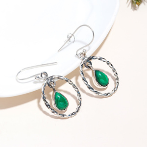 Nouvelle vente chaude femmes mode 925 solide en argent sterling Malachite pierres précieuses boucle d'oreille femmes boucles d'oreilles à la mode boucle d'oreille bijoux - Product Image 3