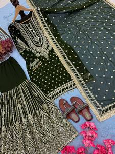 Ensemble haut, palazzo et dupatta en faux georgette lourd, de style moderne, pour les occasions spéciales, avec broderie, séchage rapide - Product Image 3