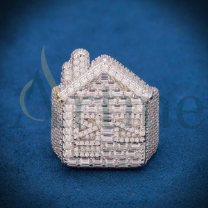 แหวนเพชรสำหรับผู้ชายสไตล์ฮิปฮอปทรงบ้านสไตล์ VVS ทำแล็บแบบกำหนดเองด้วยทองคำขาว14K - Product Image 1