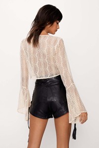 100% pantalones cortos laterales con cordones de cuero auténtico para mujer botín negro diseñador de moda corto oferta de muestra OEM - Product Image 5