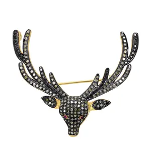 14 18k Gold Pave Diamond Antler Deer Stag Brooch Pendant AnimalジュエリーWholesale