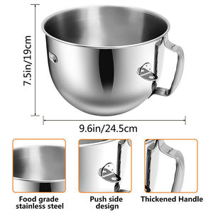 Pièces détachées pour batteur sur socle, bol mélangeur en acier inoxydable 7QT, compatible lave-vaisselle, bol mélangeur pour batteur sur socle à tête inclinable <span class=keywords><strong>Kitchenaid</strong></span> - Product Image 2