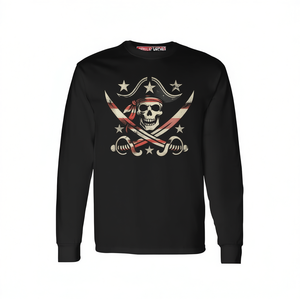 T-shirt à manches longues avec motif drapeau pirate Jolly Roger, design crâne et épées, col rond unisexe, promotionnel pour adultes - Product Image 2