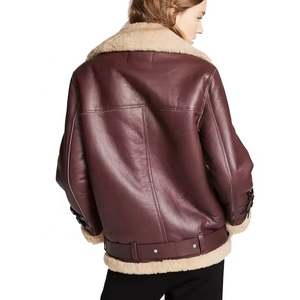 Wholesale Custom Ladies Leather <b>Fur</b> Bomber Jacket | Luxury Faux <b>Fur</b> <b>Trim</b> Winter Jacket | Stylish Women Bomber Coat Manufacturer - Product Image 3