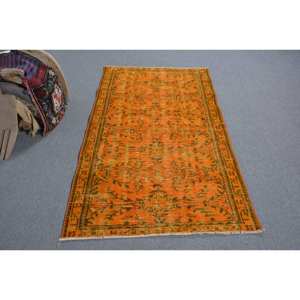 Tapis turc vintage grande surface 3.1x6.1ft Rectangle Patchwork Design en laine vert orange support en latex pour couloir chambre - Product Image 1