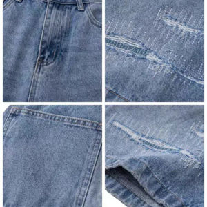 Shorts en jean droits délavés mi-taille pour hommes, décontractés, streetwear d'été, shorts en jean en coton confortables pour hommes - Product Image 3