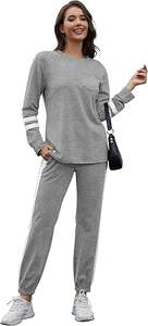 Ensemble de survêtement athlétique 2 en 1 en velours respirant pour femmes automne motif solide sweat à capuche zippé rayures Logo pantalon de survêtement à capuche tenue - Product Image 3