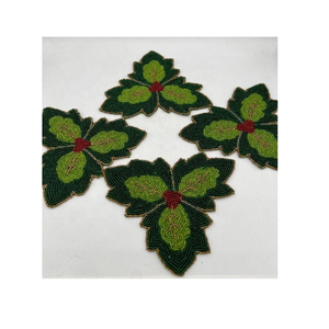 Hermosa idea de personalización de moda bordado con cuentas Poinsettia 4 Set posavasos para decoración de bebidas de vidrio elegante - Product Image 4