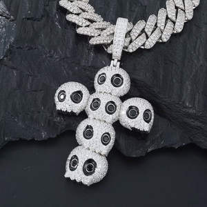 Pendentif Croix Hip Hop Rapper Moissanite Iced Out Googly Eyes en Argent 925 Plaqué Or 14 carats pour Bijoux Unisexe Enfants - Product Image 1
