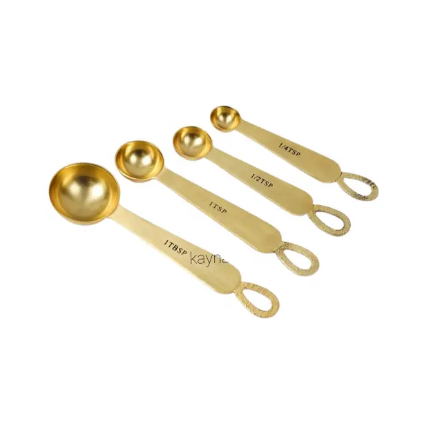 Luxury Stainless steel measuring tea spoon set of 4 kitchen flatware use gold platted fancy measuring spoon for hotel use spoon