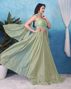 เครื่องประดับเสื้อผ้า ผ้าจอร์เจียต์น้ำหนักเบา แห้งเร็ว แฟชั่นอินเดีย ปากีสถาน ตัดเย็บสำเร็จ พร้อมใส่ งานปาร์ตี้ งานแต่งงาน - Product Image 4