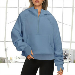 Suéteres Casuales de Punto para Mujer, Transpirables, con Media Cremallera y Orificios para los Pulgares, para Conjuntos de Primavera, 100% Algodón - Product Image 6