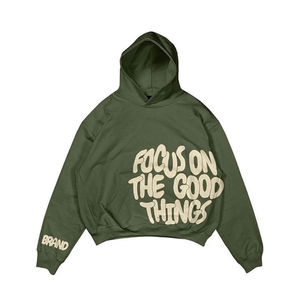 Sudadera con Capucha Oversize para Hombre, Color Morado, Algodón French Terry, Estampado, Corte Regular, para Otoño, con la Frase "Focus On The Good Things" - Product Image 5