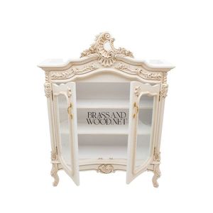 Vintage Cream Carved <b>Display</b> Vitrine <b>Cabinet</b> - Product Image 3