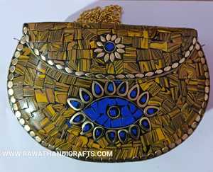 Firoja <b>Vintage</b> Indian Fashion Evening <b>Clutch</b> Women's Metal Purses Logo Stone Mosaic Work Ins Envelope <b>Bags</b> Shoulder Sling - Product Image 1