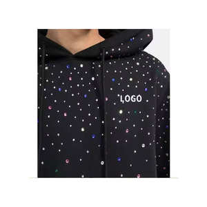 Vente en gros sur mesure 100% coton 400 g/m² coton lavé pull sur toute la surface brodé strass thermique fermeture éclair complète - Product Image 2