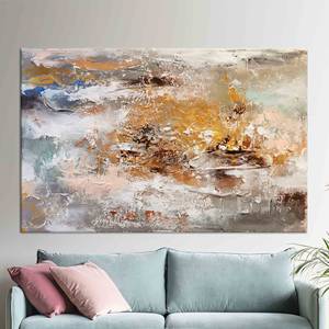 Toile imprimée : Peinture à l'huile abstraite moderne marron et gris, encadrée style galerie - Product Image 1