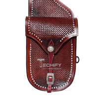 Sac de selle western en cuir marron fait main avec clous et concho argenté, équipement équestre