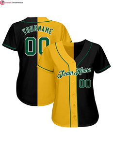 Hot Sale Authentic Sportswear Custom Kelly <b>Green</b> <b>Black</b>-Yellow Authentic Split Fashion Sublimation Baseball Jersey - Product Image 4