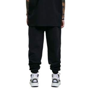 Collegiate Black <b>Cuffed</b> Jogger 100 Percent Cotton Fleece Relaxed Fit Streetwear Pants With Screen Print And Rear Zip Pocket - Product Image 2