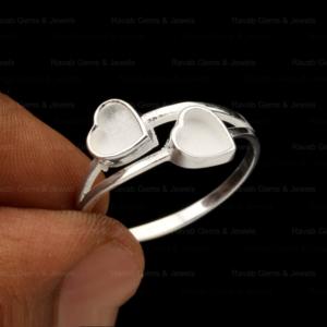 High Quality 925 Sterling Silver 5mm Double Heart Semi Mount Blank Bezel Setting <b>Ring</b> Good Keepsake Breastmilk DIY Jewelry - Product Image 1