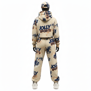 Survêtement en polaire polyester de qualité supérieure pour femmes, 300 GSM, beige, marine, orange, style imprimé, impression de logo personnalisé, survêtements grande taille - Product Image 2